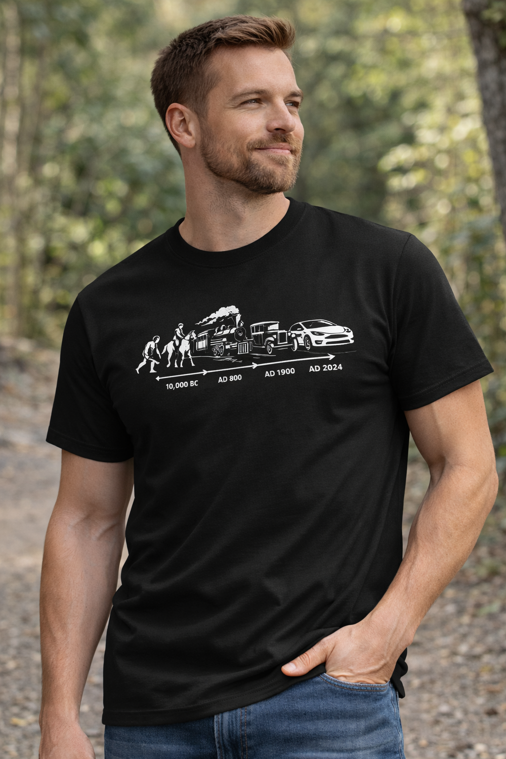 Evoluce pokračuje. Od lovce mamutů až k řidiči Tesly ⚡ Tričko pro ty, kteří chápou vývoj technologií. - Obrázek 4